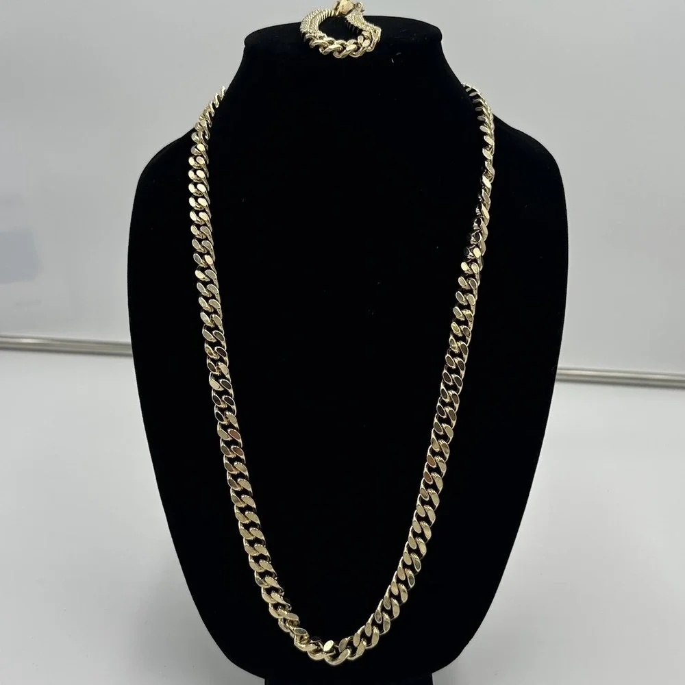 Men's Miami Cuban Link Bracelet & Chain Set 14K Gold Plated Stainless Steel 29